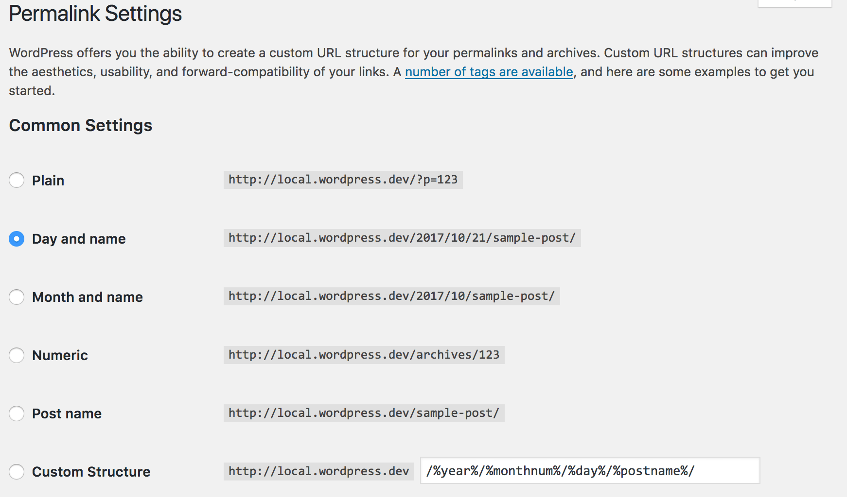 WordPress Settings > Permalink